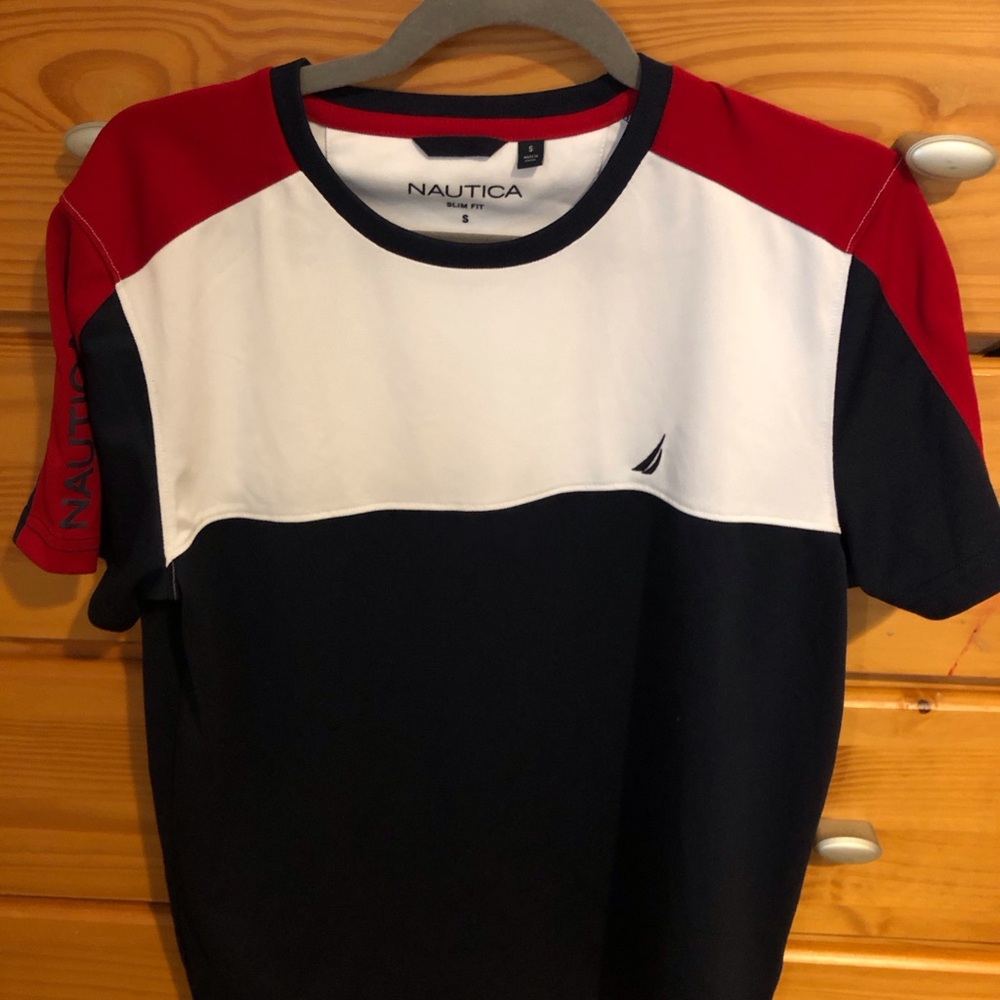 Nautica Red, White, and Black Slim Fit Tee